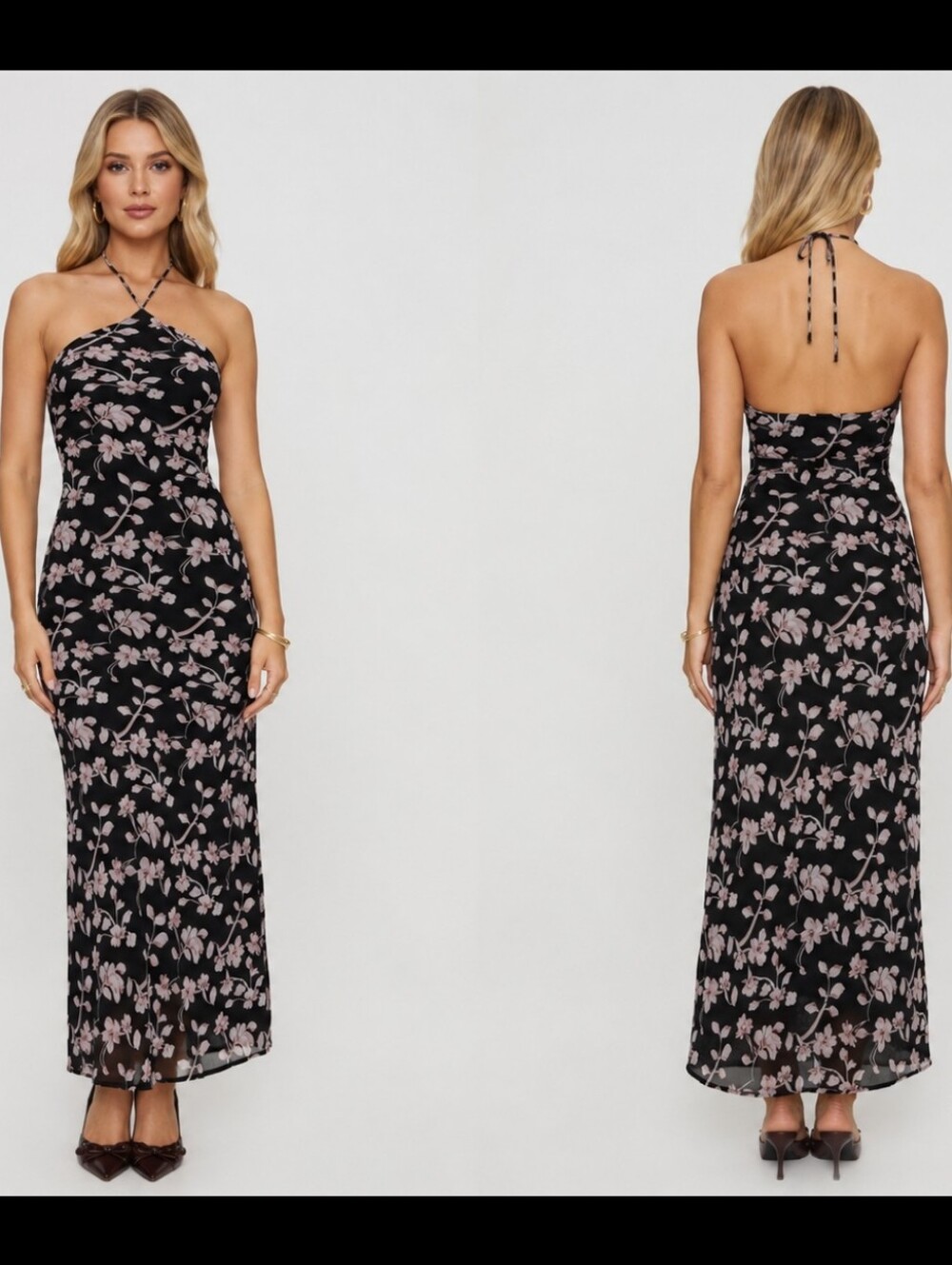 Princess Polly Anisa Halter Maxi Dress with Pink Floral Print Size 6